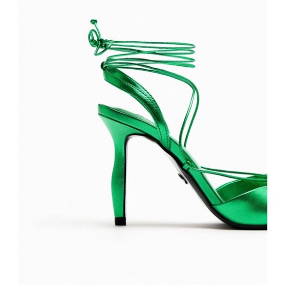 ZARA METALLIC LACE UP 100% LEATHER SANDALS - Picture 9 of 11